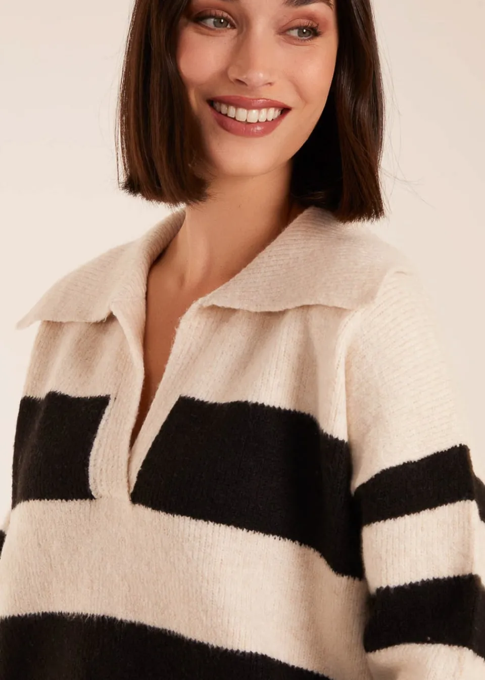Tops>Blue Vanilla Stone Collar Wide Stripe Jumper