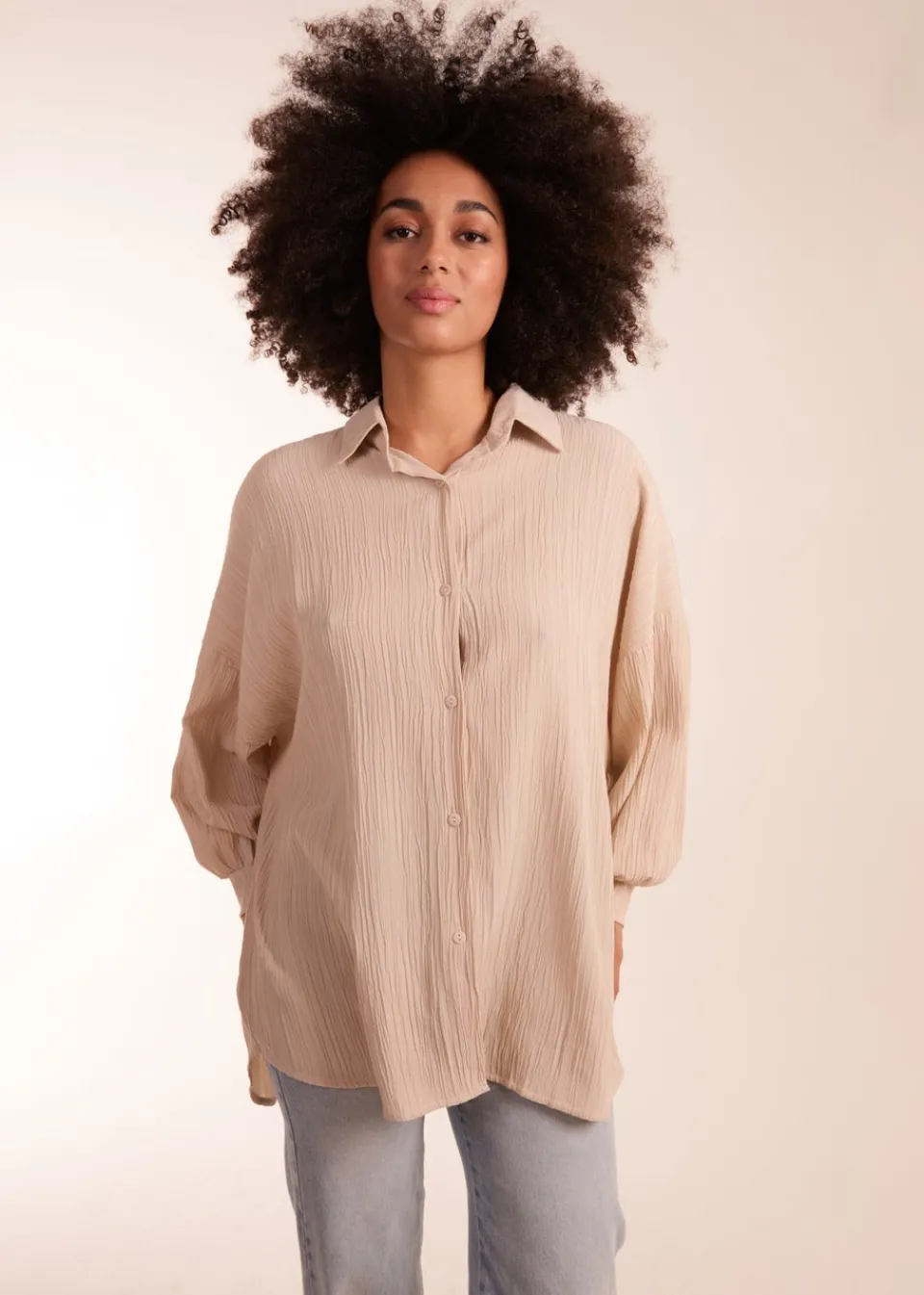 Tops>Blue Vanilla Stone Crinkle Oversized Shirt
