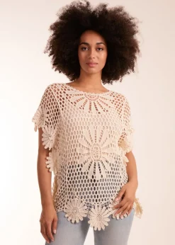 Tops>Blue Vanilla Stone Crochet Kaftan