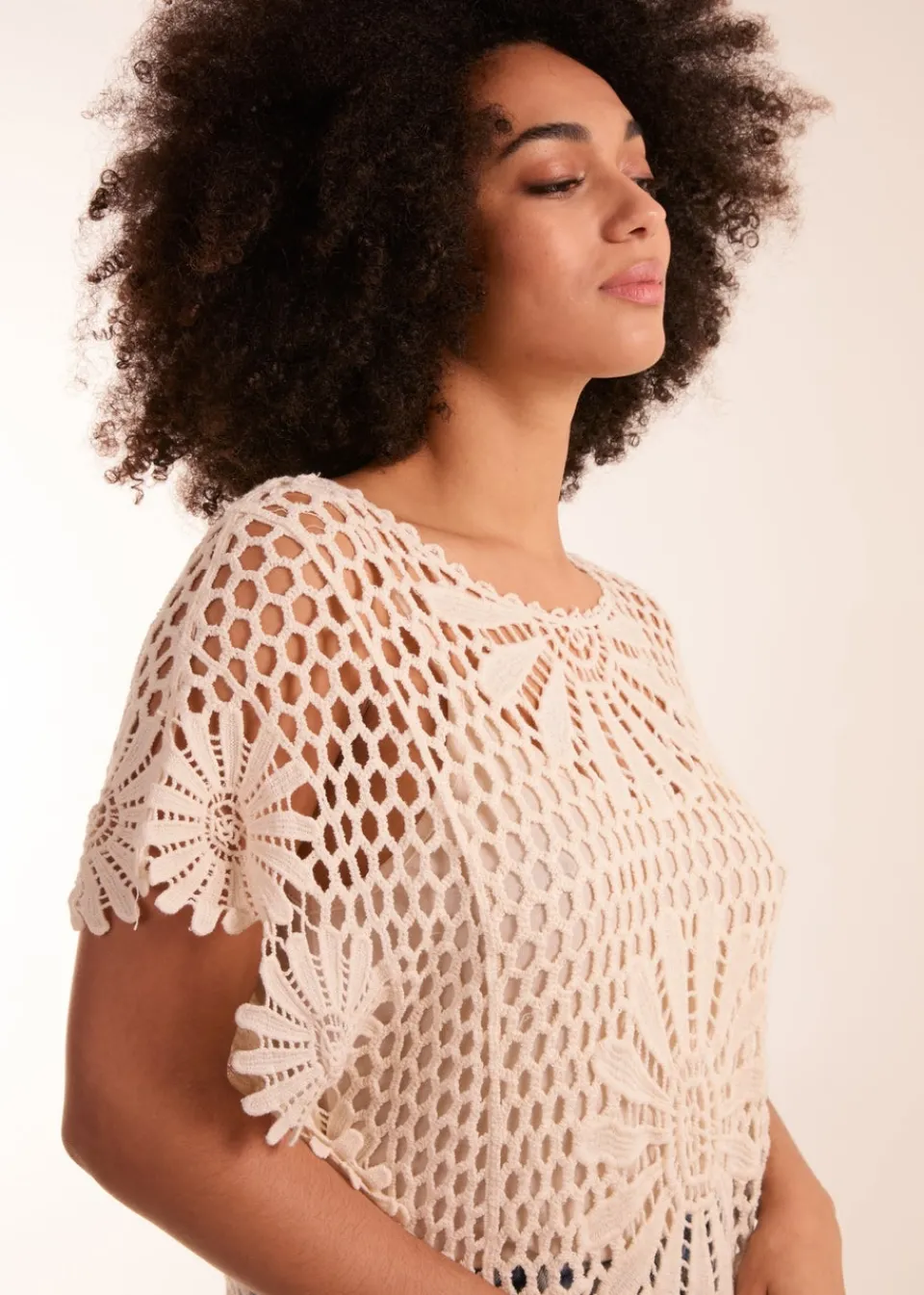 Tops>Blue Vanilla Stone Crochet Kaftan