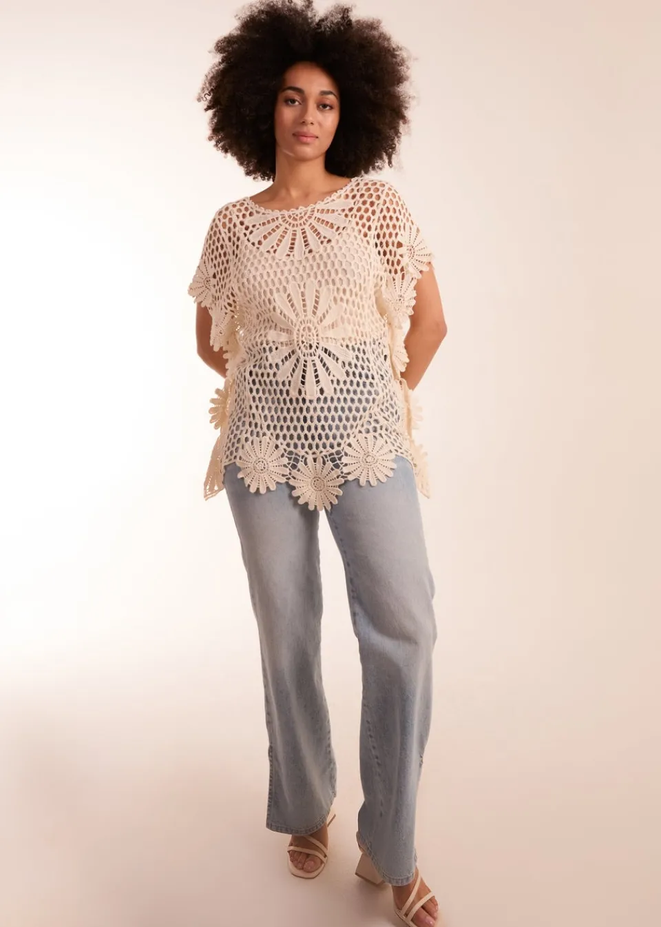 Tops>Blue Vanilla Stone Crochet Kaftan