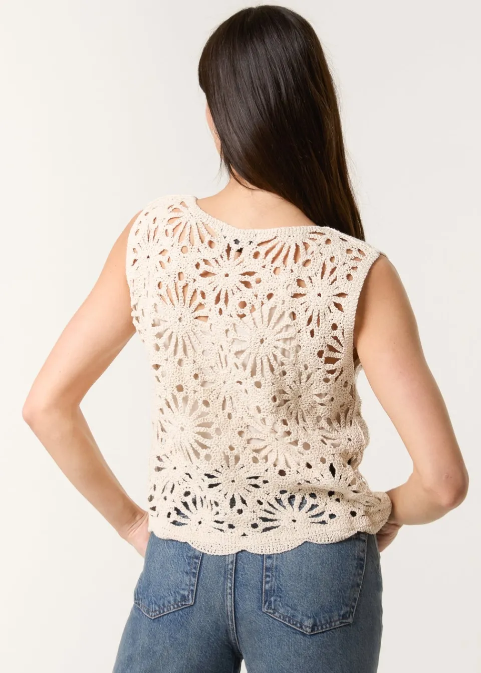 Tops>Blue Vanilla Stone Crochet Top With Sequins