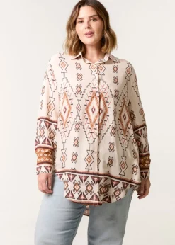 Tops>Blue Vanilla Stone Curve Geometric Print Shirt