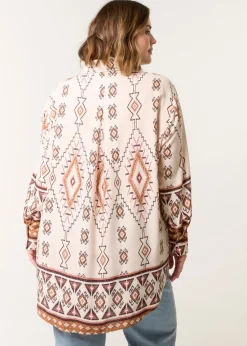 Tops>Blue Vanilla Stone Curve Geometric Print Shirt
