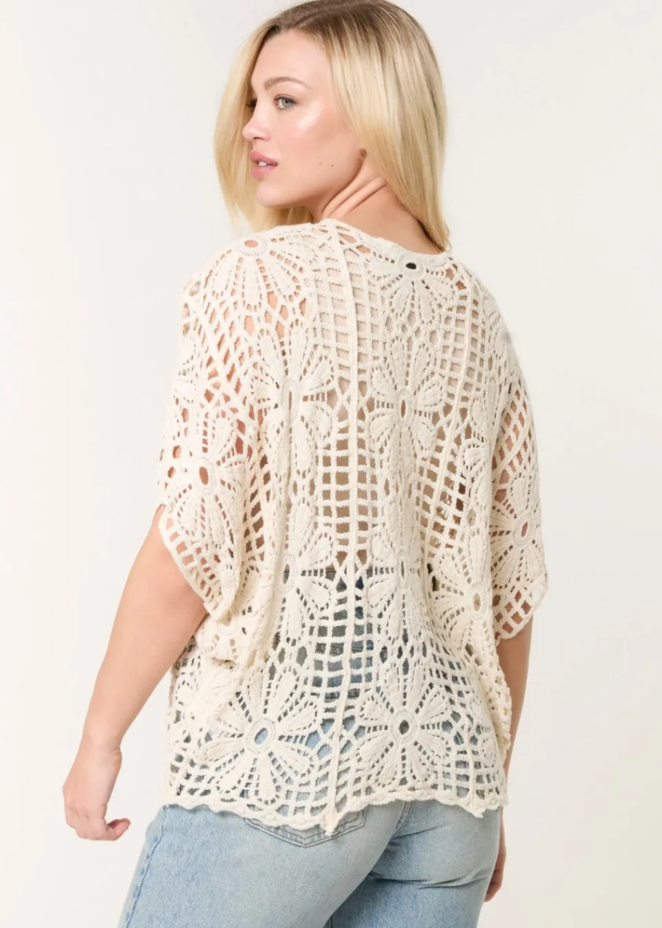 T-Shirts>Blue Vanilla Stone Daisy Crotchet Top