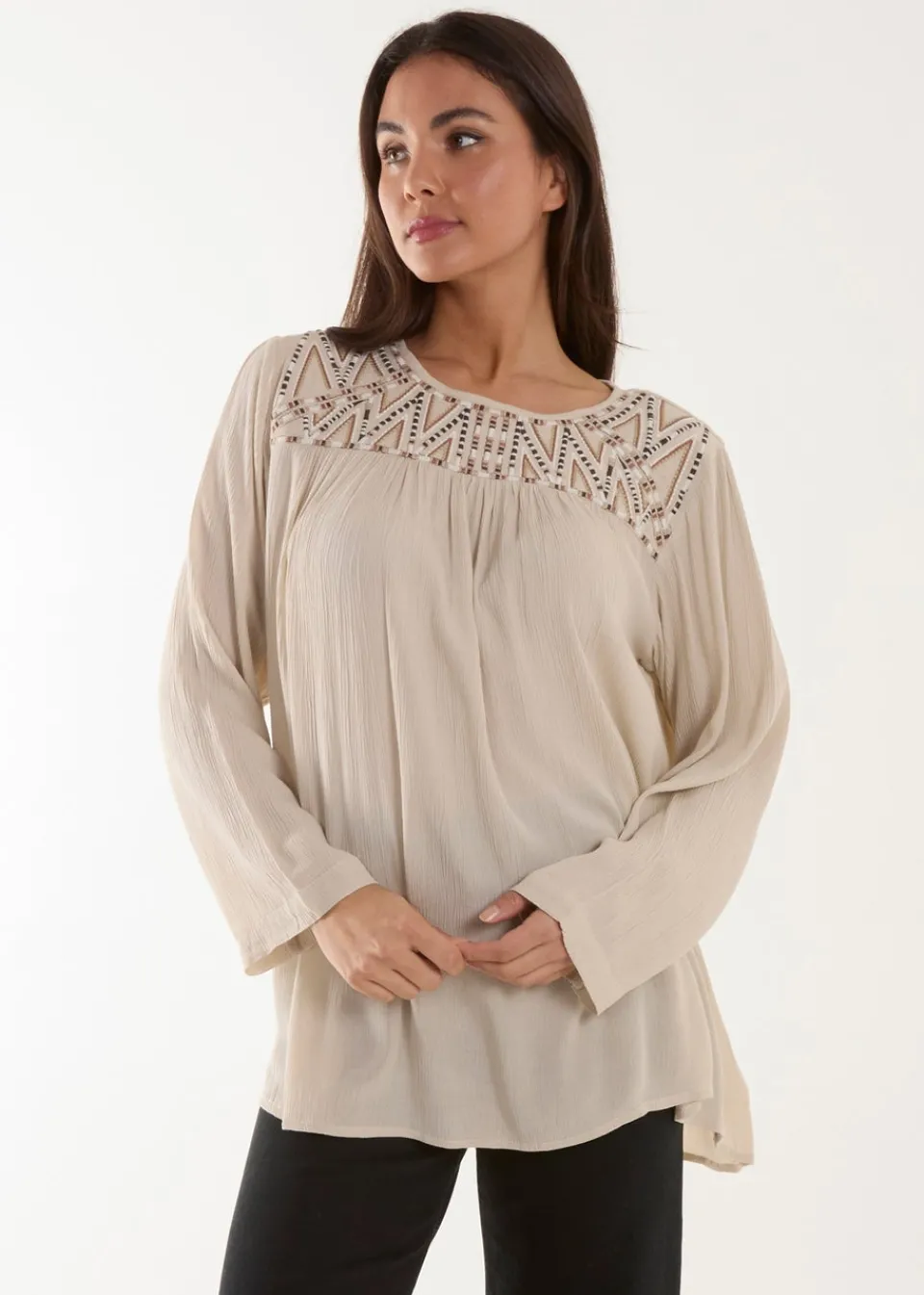 T-Shirts>Blue Vanilla Embroidered Top Stone