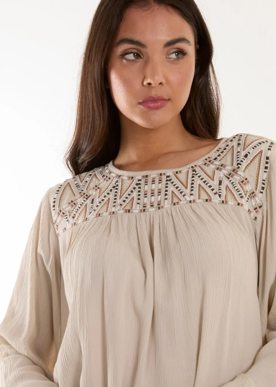 T-Shirts>Blue Vanilla Embroidered Top Stone