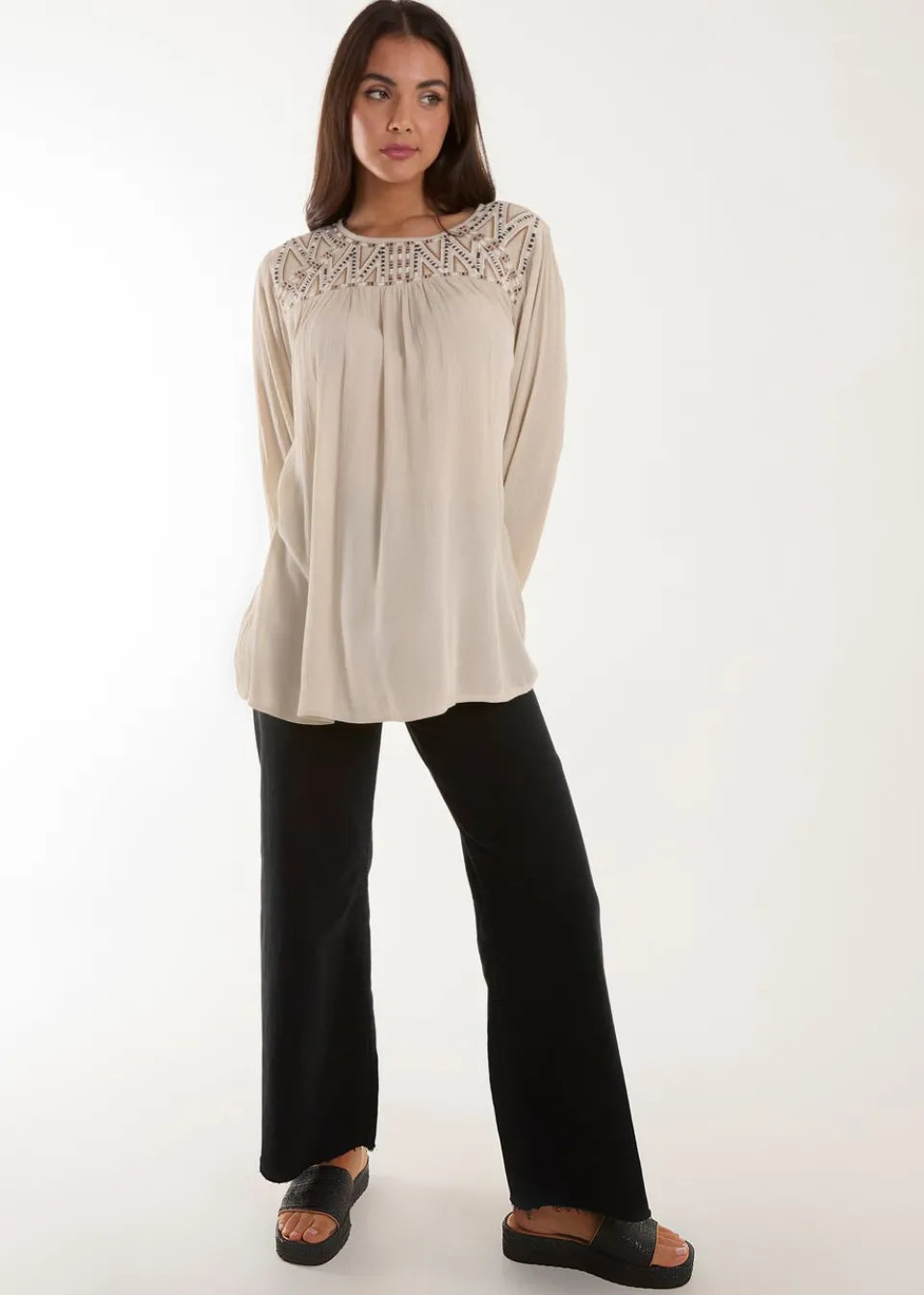 T-Shirts>Blue Vanilla Embroidered Top Stone