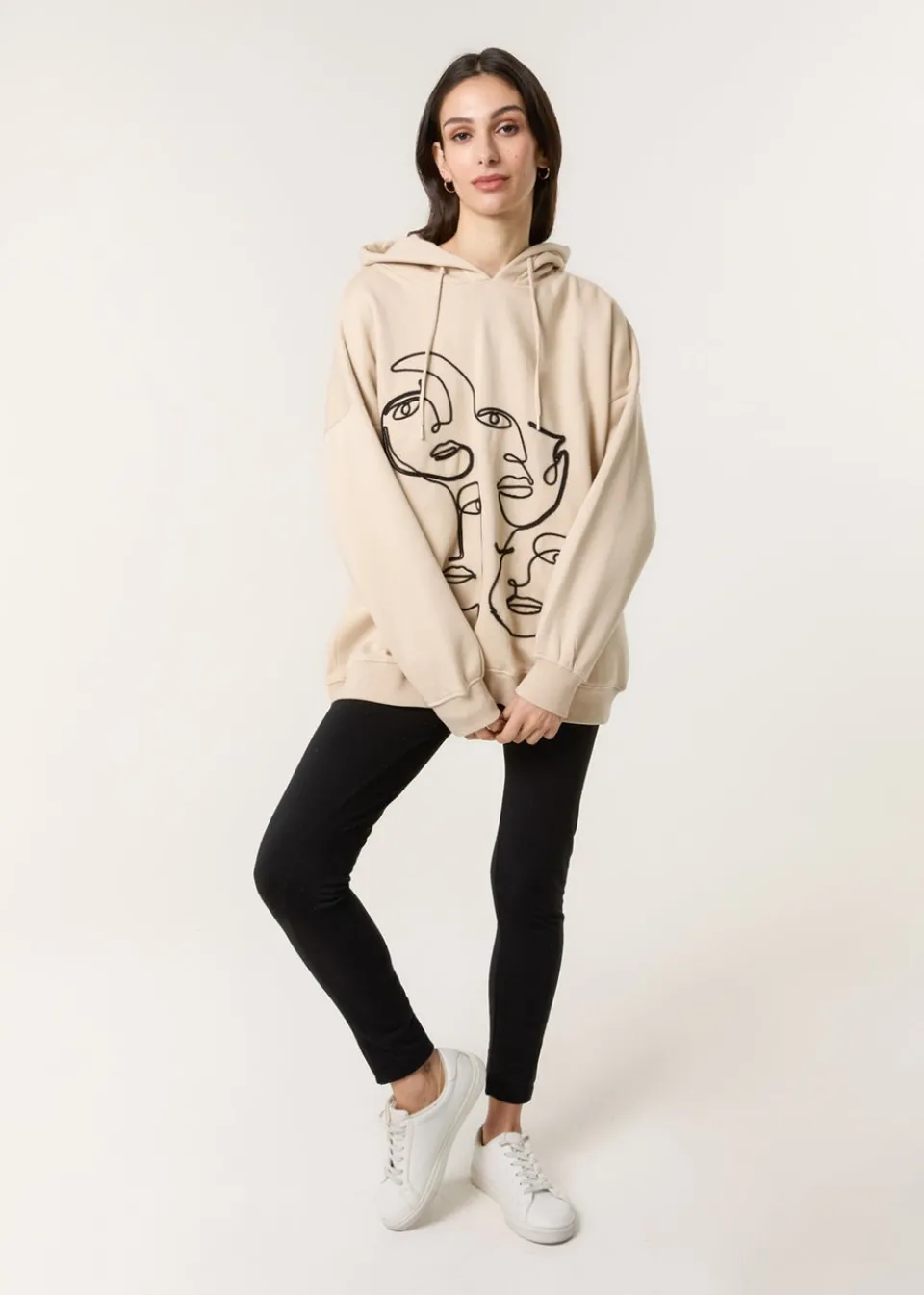 Tops>Blue Vanilla Stone Face Art Hoodie