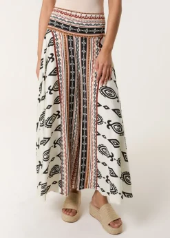 Skirts>Blue Vanilla Stone Flared Skirt With Geometric Print