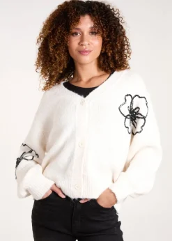 Tops>Blue Vanilla Stone Flower Embroidery Cardigan