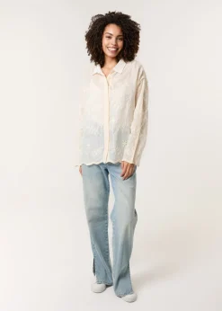 Tops>Blue Vanilla Stone Flower Print Shirt