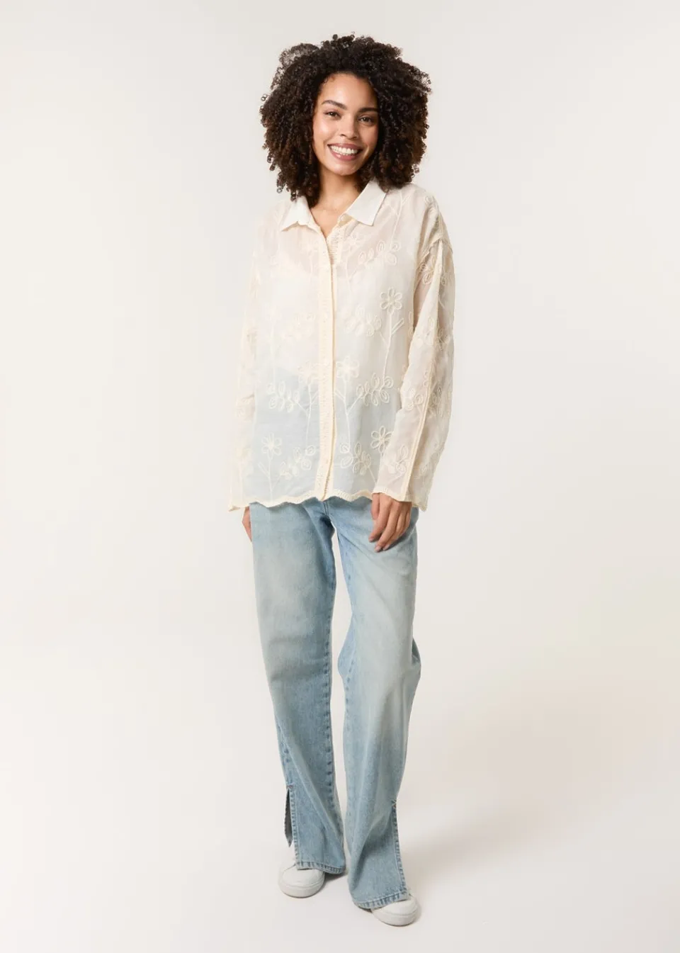 Tops>Blue Vanilla Stone Flower Print Shirt