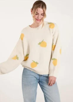 Knitwear>Blue Vanilla Stone Lemons & Leaves Detail Jumper
