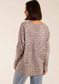 Knitwear>Blue Vanilla Stone Leopard Print Jumper