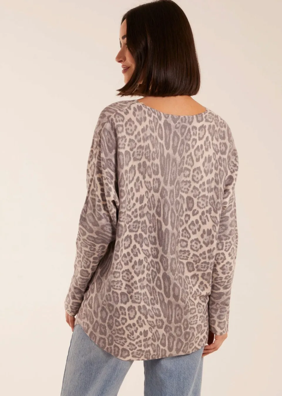 Knitwear>Blue Vanilla Stone Leopard Print Jumper