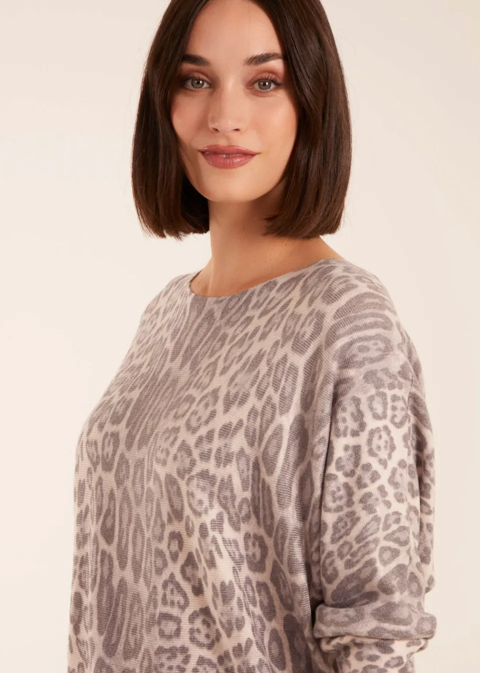 Knitwear>Blue Vanilla Stone Leopard Print Jumper