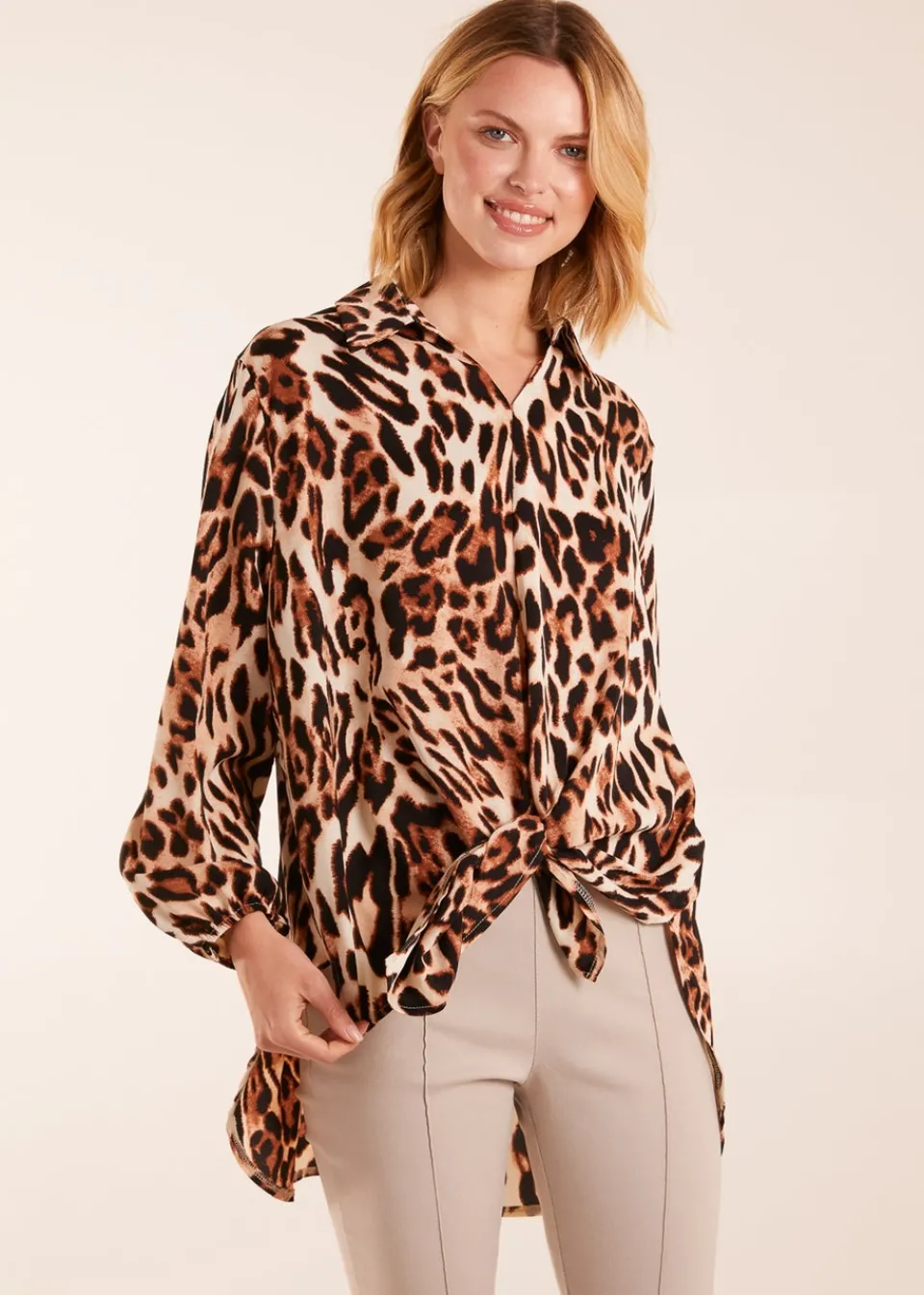 Tops>Blue Vanilla Stone Leopard Print Blouse