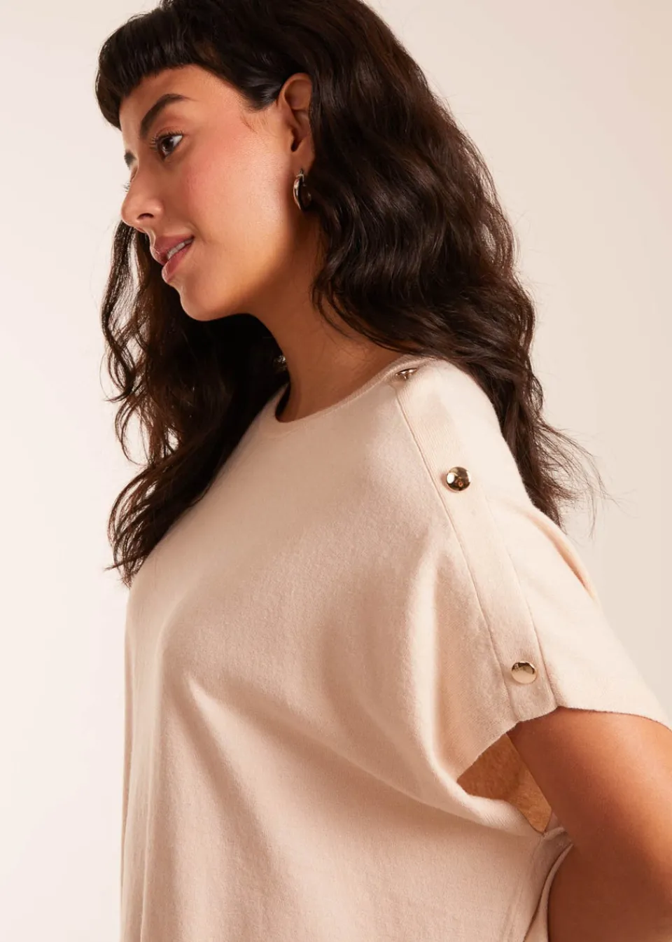 Tops>Blue Vanilla Stone Oversized Button Shoulder Top