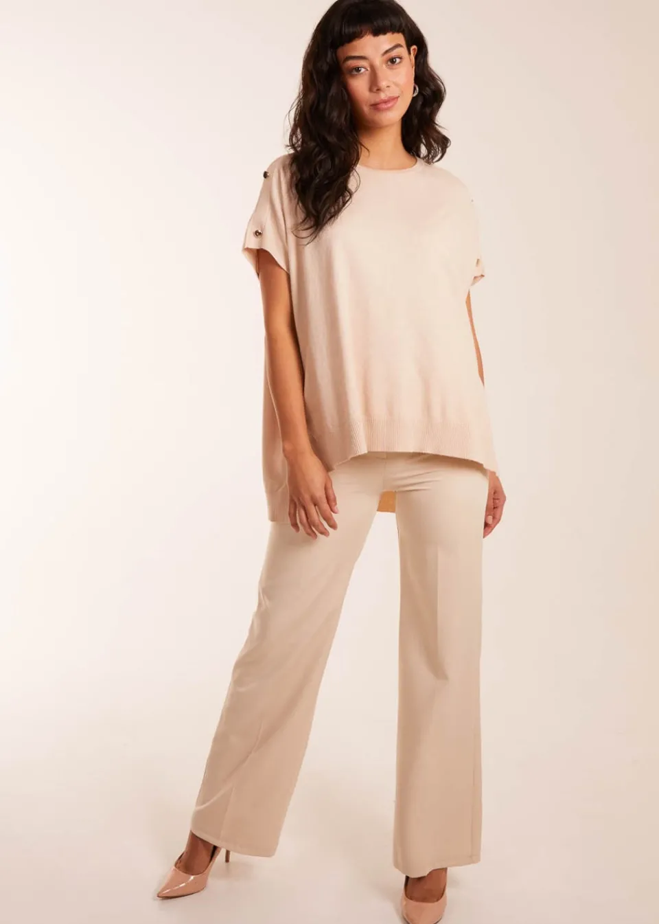 Tops>Blue Vanilla Stone Oversized Button Shoulder Top