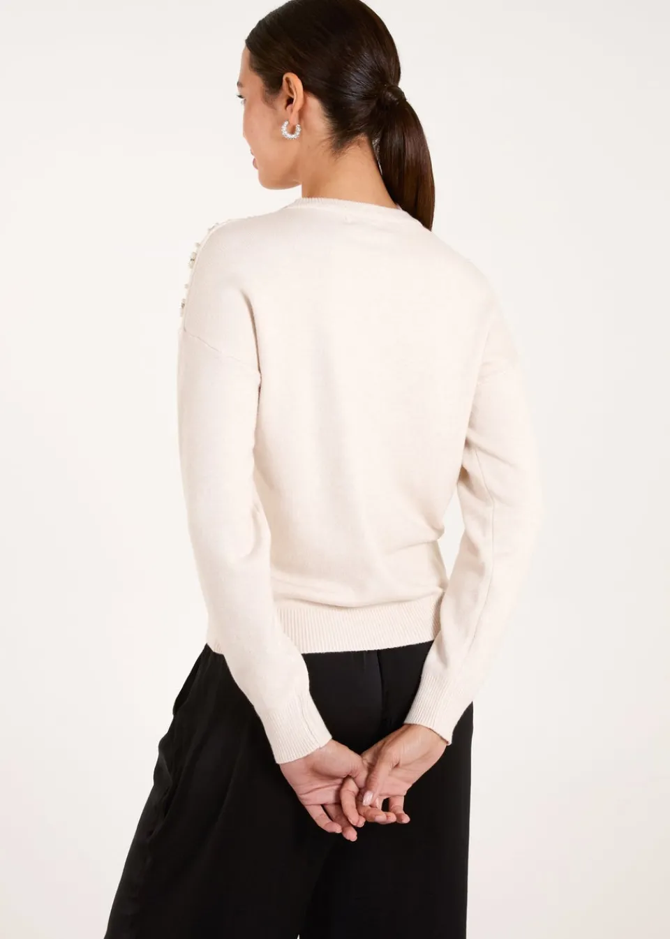 Tops>Blue Vanilla Stone Pearl Flower Embellishment Jumper