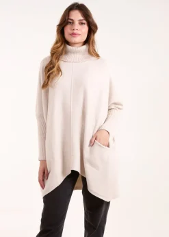 Tops>Blue Vanilla Stone Roll Neck Pocket Jumper