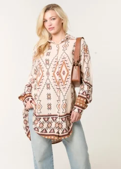 Tops>Blue Vanilla Stone Shirt With Geometric Print