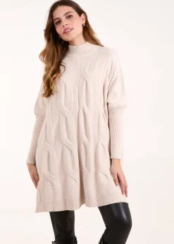 Knitwear>Blue Vanilla Stone Stand Neck Big Cable Jumper