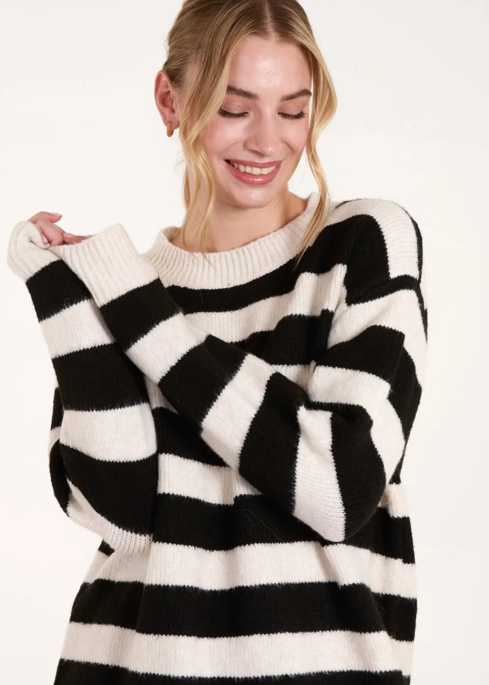 Knitwear>Blue Vanilla Stone Wide Stripe Crew Neck Jumper Dress