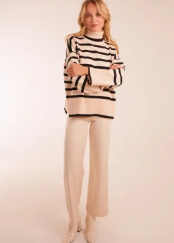 Tops>Blue Vanilla Stone Wide Stripe Roll Neck Jumper