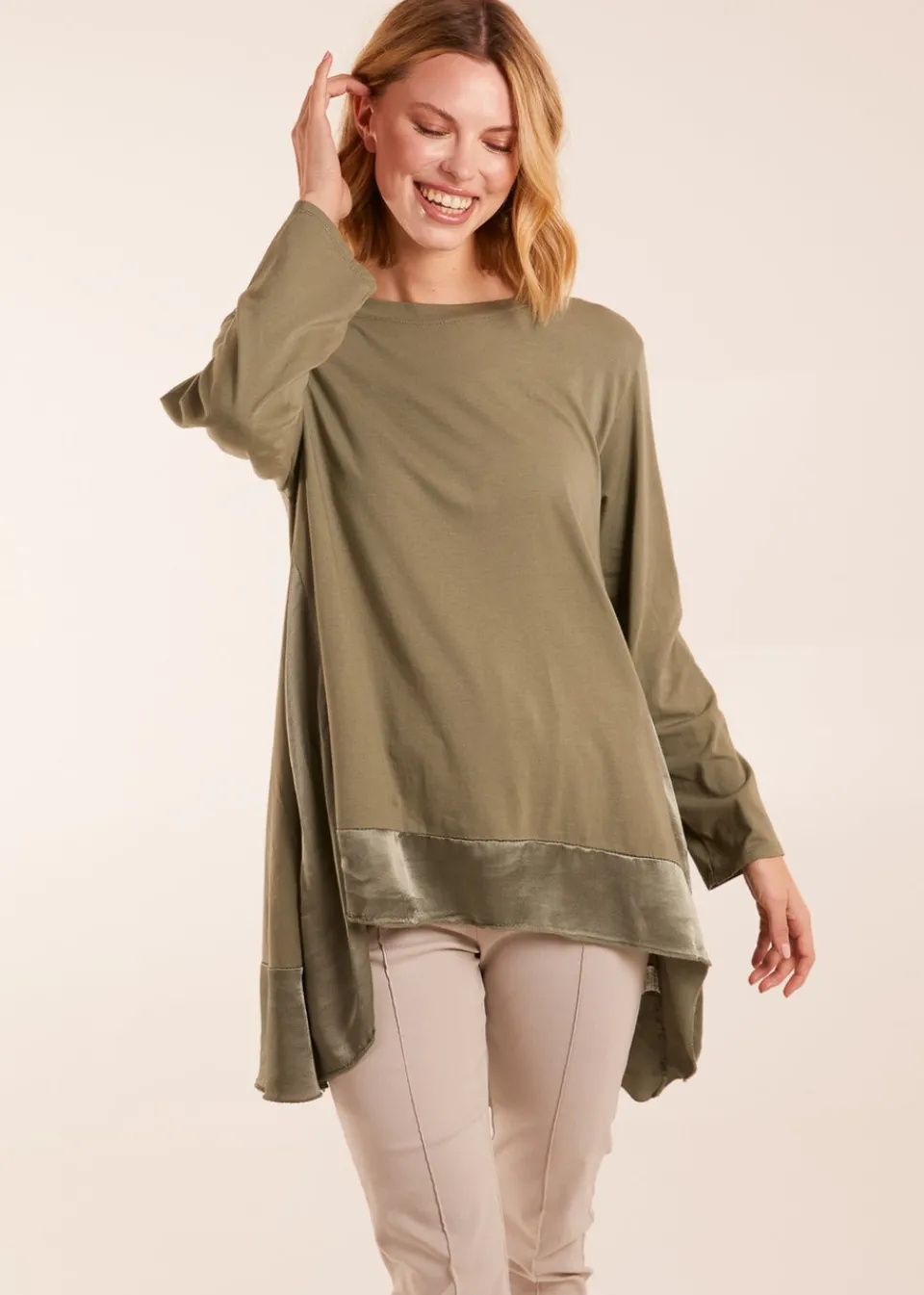 T-Shirts>Blue Vanilla Sweatshirt With Sateen Tunic Insert Khaki