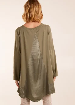 T-Shirts>Blue Vanilla Sweatshirt With Sateen Tunic Insert Khaki