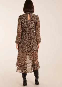 Dresses>Blue Vanilla High Neck Wrap Midi Dress Tan
