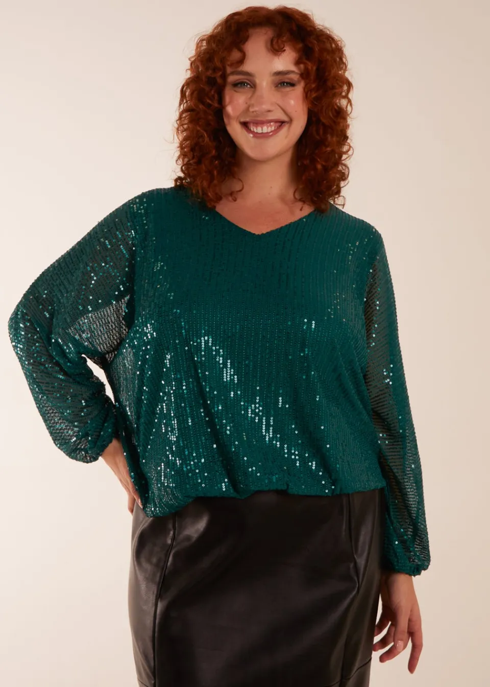 Tops>Blue Vanilla Curve Sequin Batwing Blouse Teal
