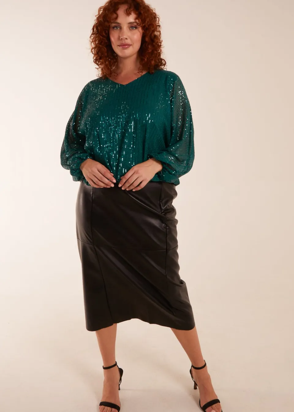 Tops>Blue Vanilla Curve Sequin Batwing Blouse Teal