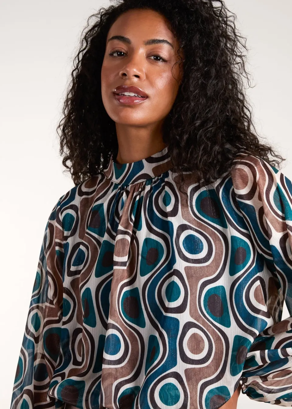 Tops>Blue Vanilla Teal High Neck Puffball Top