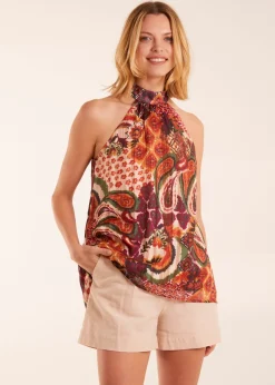 Tops>Blue Vanilla Terracotta Halter Neck Top