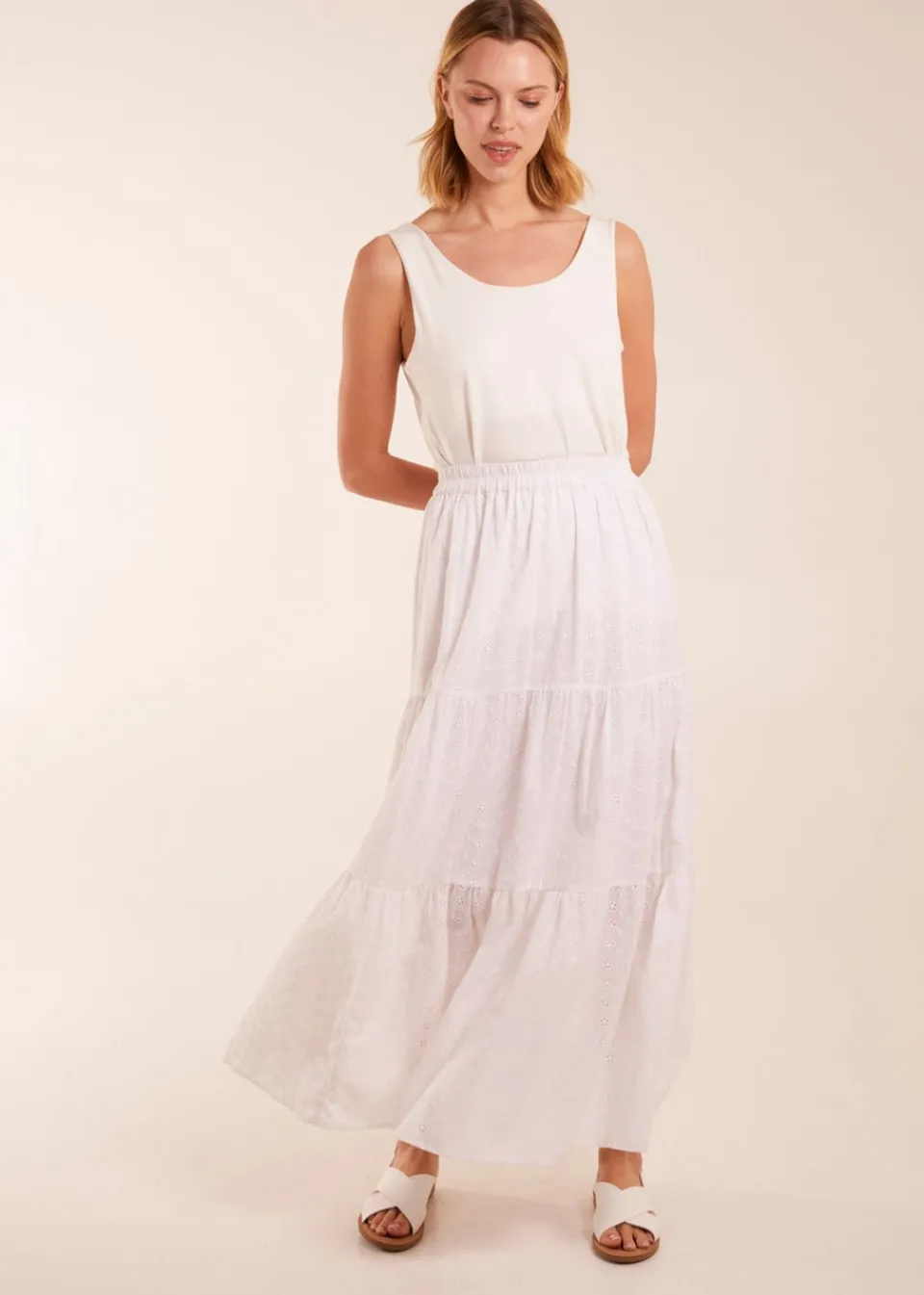 Skirts>Blue Vanilla White Broderie Detail Maxi Skirt