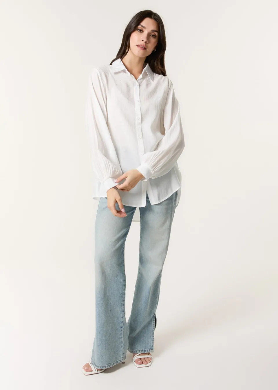 Tops>Blue Vanilla White Diamante Detailed Classic Shirt