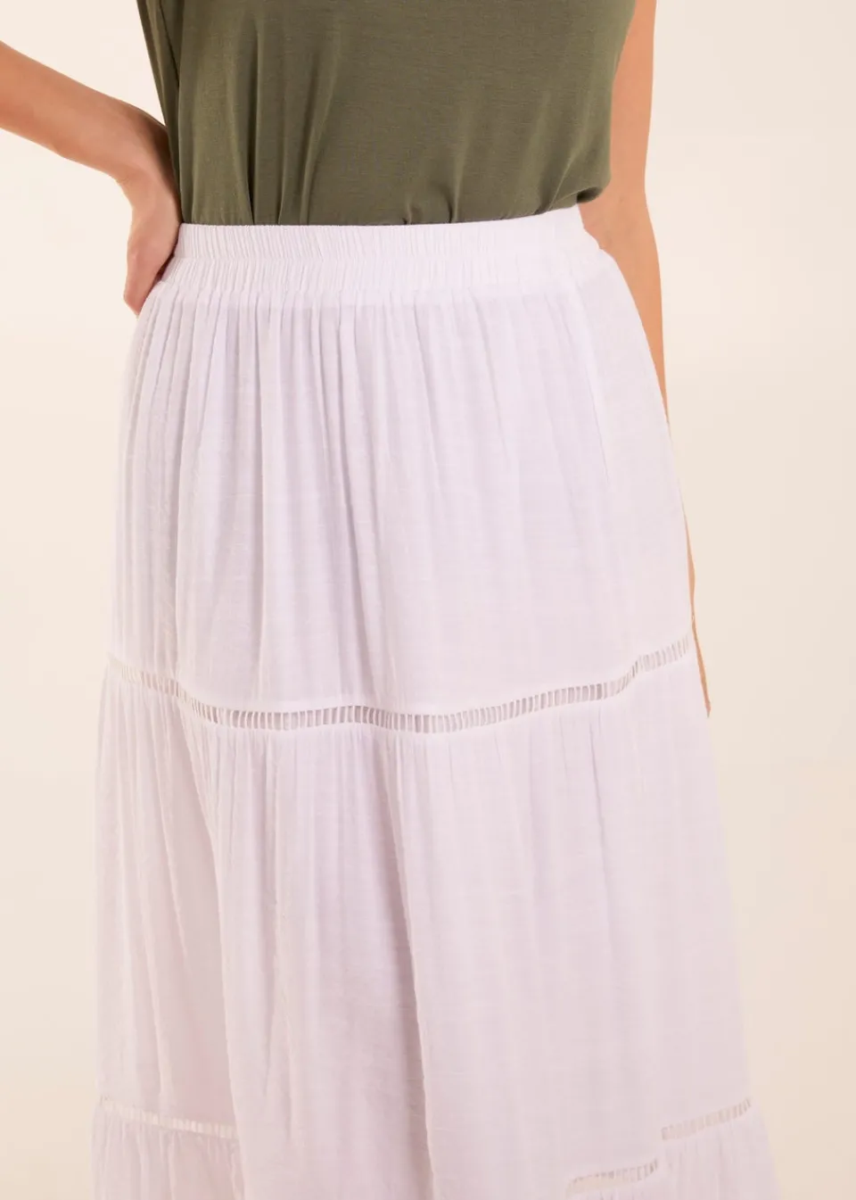Skirts>Blue Vanilla White Ladder Trim Maxi Skirt