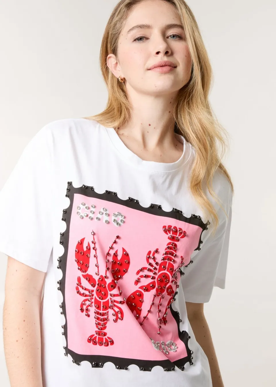 T-Shirts>Blue Vanilla White Lobster Print T-Shirt