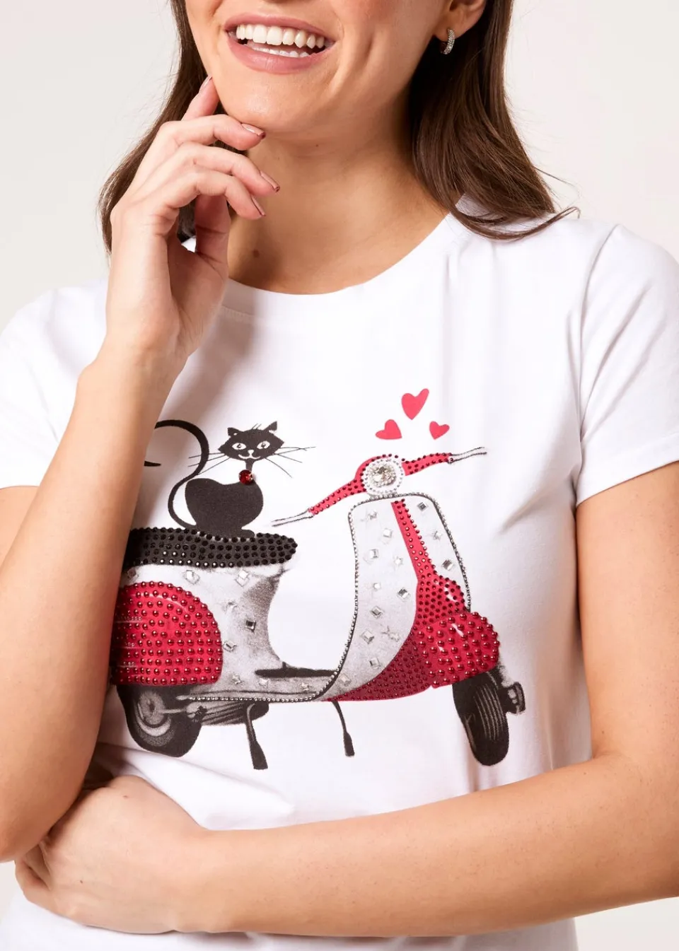 T-Shirts>Blue Vanilla White Printed Cat T-Shirt