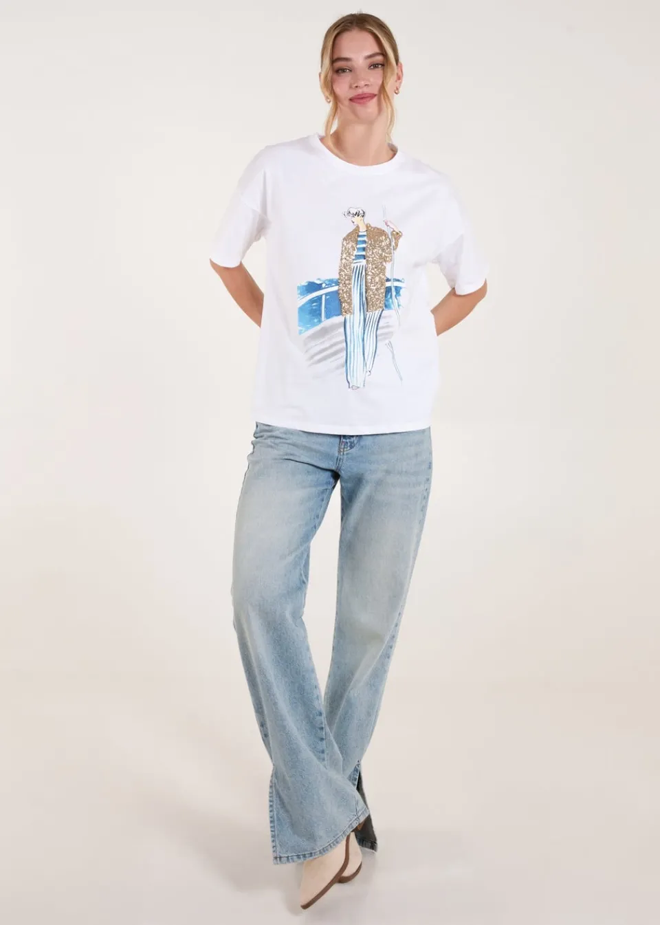 T-Shirts>Blue Vanilla White Sequin Cruise T-Shirt