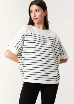 T-Shirts>Blue Vanilla White Top With Horizontal Stripe