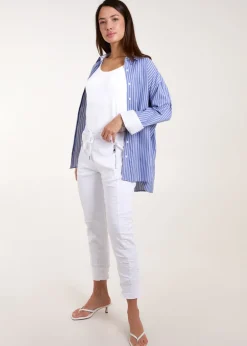 Trousers>Blue Vanilla White Zip Drawstring Trousers