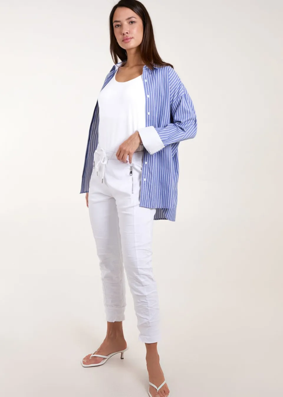 Trousers>Blue Vanilla White Zip Drawstring Trousers