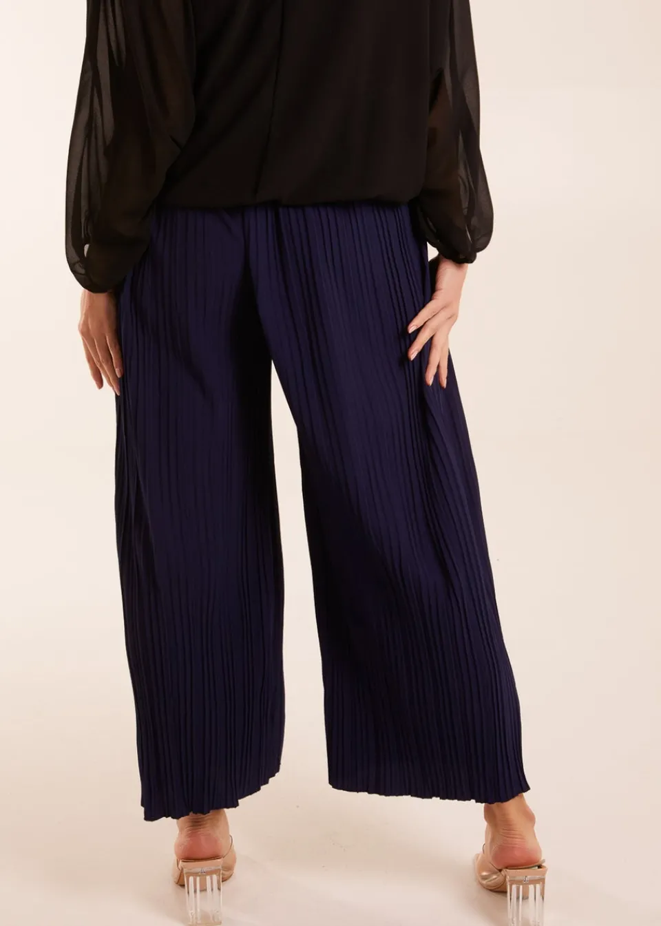 Trousers>Blue Vanilla Wide Leg Pleated Trousers Navy