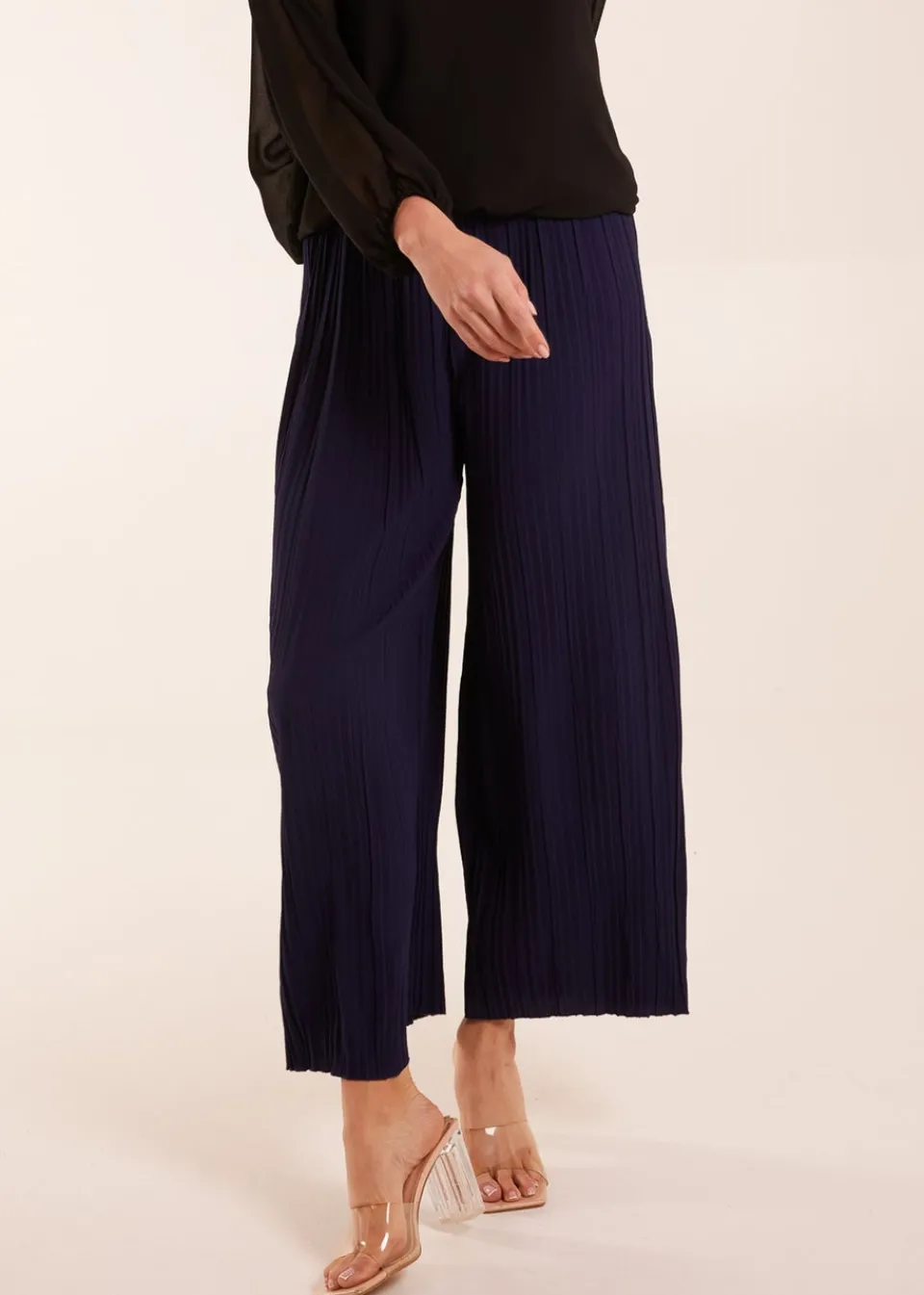 Trousers>Blue Vanilla Wide Leg Pleated Trousers Navy