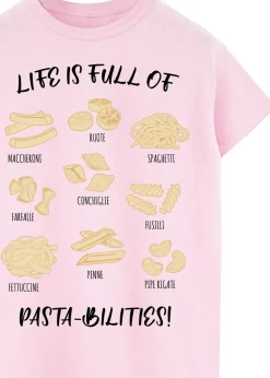 T-Shirts>Brands In Life Is Full Of Pasta-bilities Pink Boyfriend Fit Graphic T-Shirt