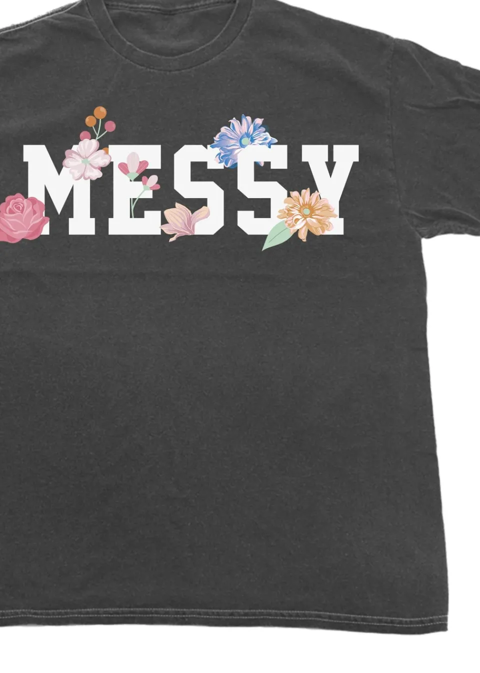 T-Shirts>Brands In Messy Flowers Charcoal Washed Boyfriend Fit T-Shirt